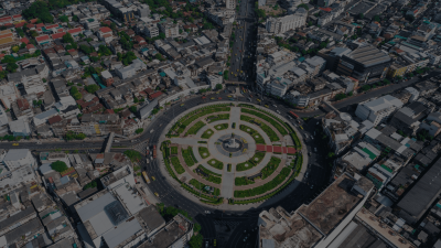 An aerial view of a roundabout in West Africa.